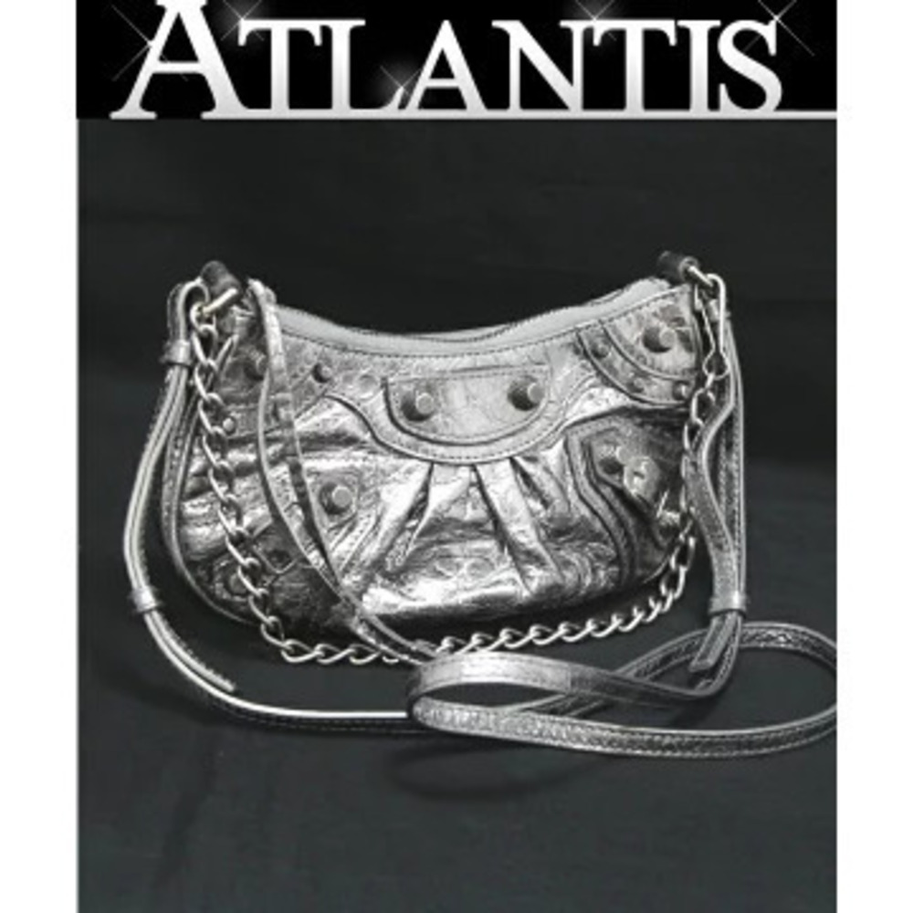 Balenciaga Le Cagole shoulder bag chain handbag lambskin metallic silver